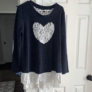 Women's Navy Blue Lace Heart Tunic